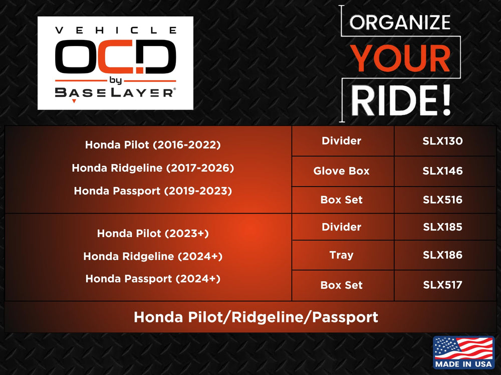 Vehicle OCD organizer next to hand for scale showing compact organization benefit