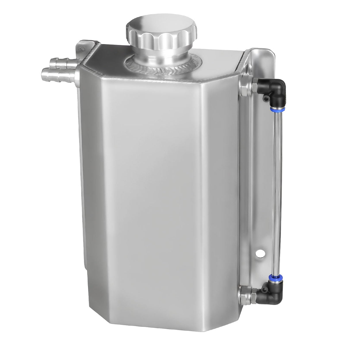 VehiMata front view silver reservoir showing durable aluminum build and corrosion resistance