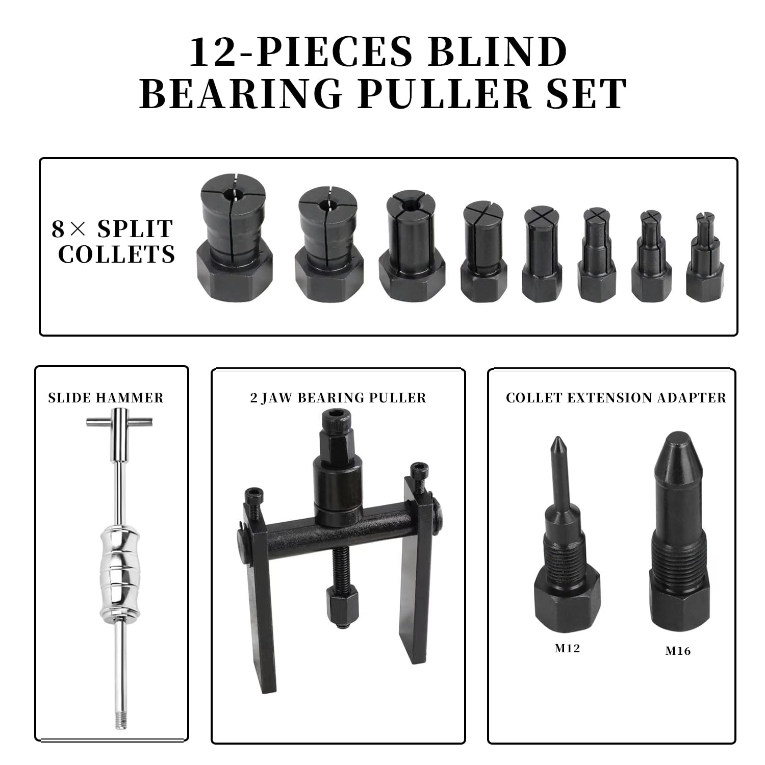 VEHIRETL collets closeup showing sizes and durable alloy finish
