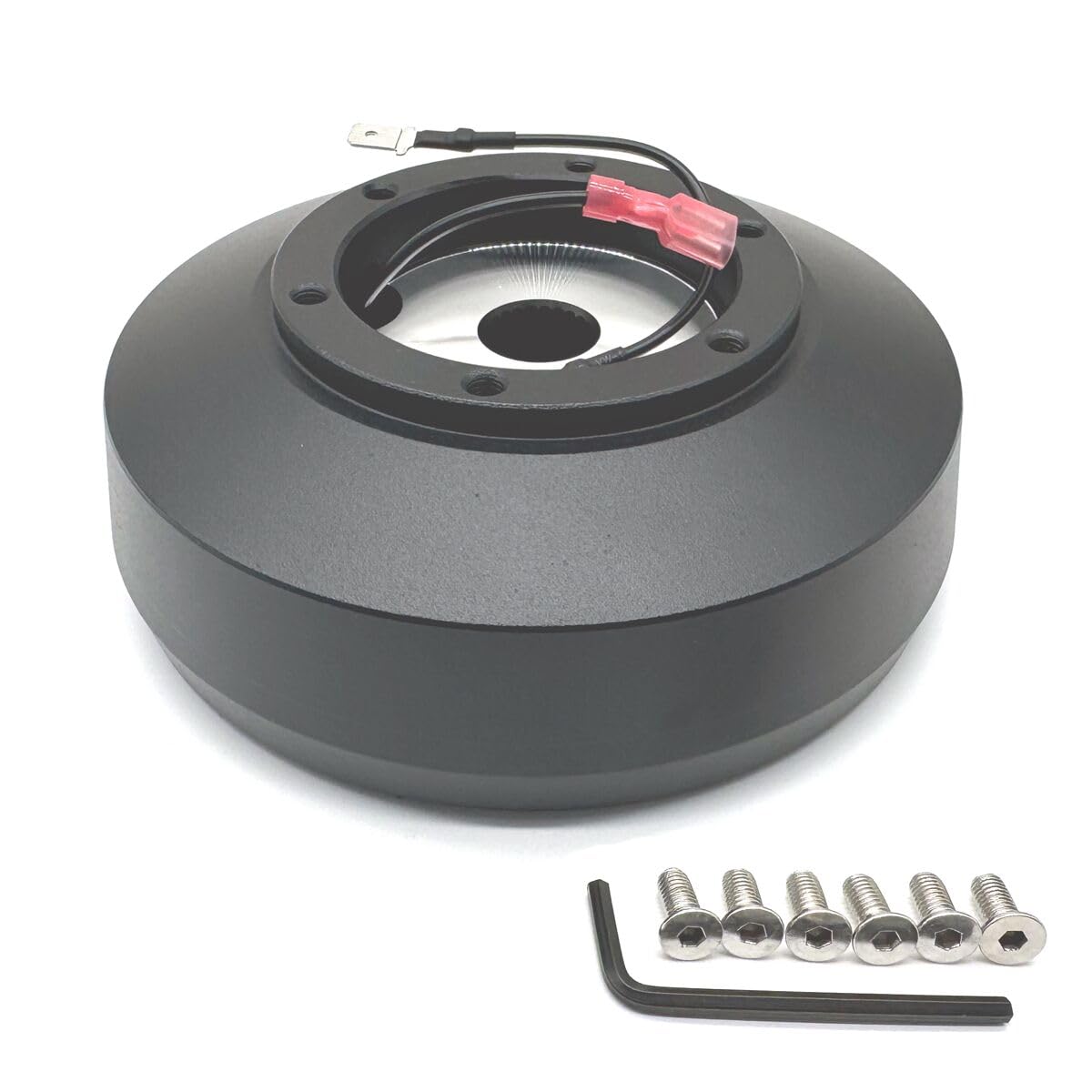 Vehjunc hub adapter front view showing six-hole pattern and fitment benefit