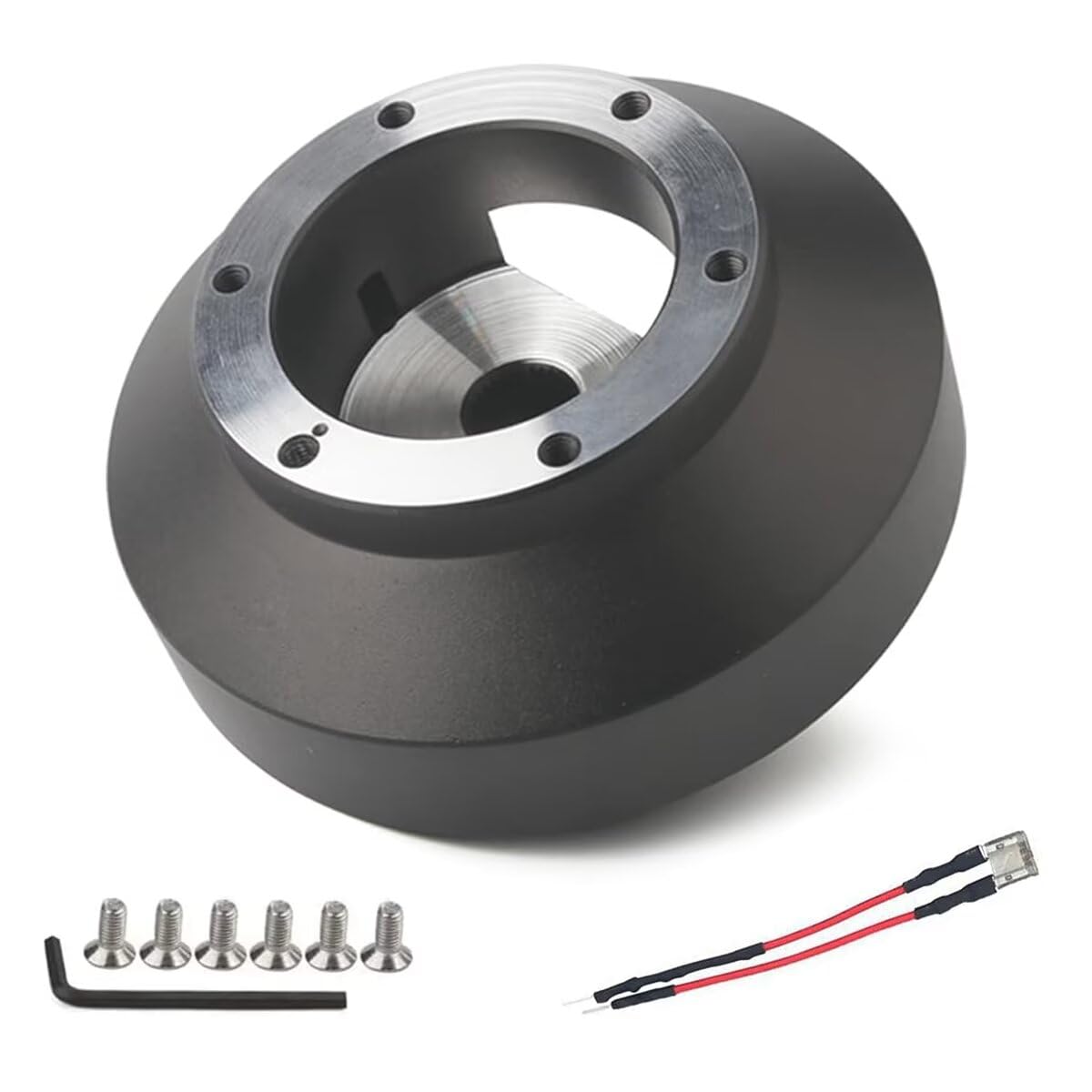 Vehjunc hub adapter front view showing bolt pattern and durable finish benefit
