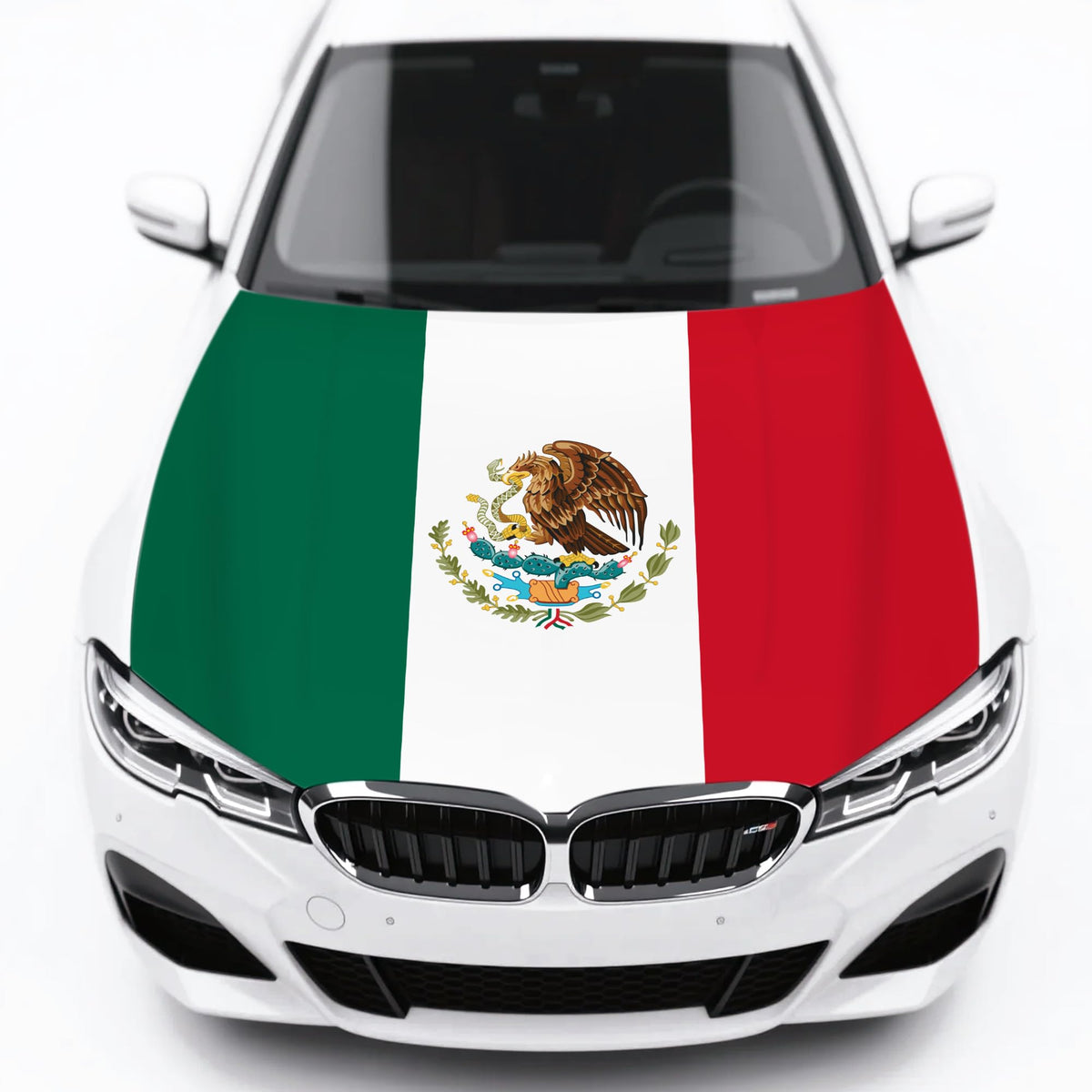 veixsoft Mexico hood cover front view showing full flag design and bold colors for eye-catching patriotism