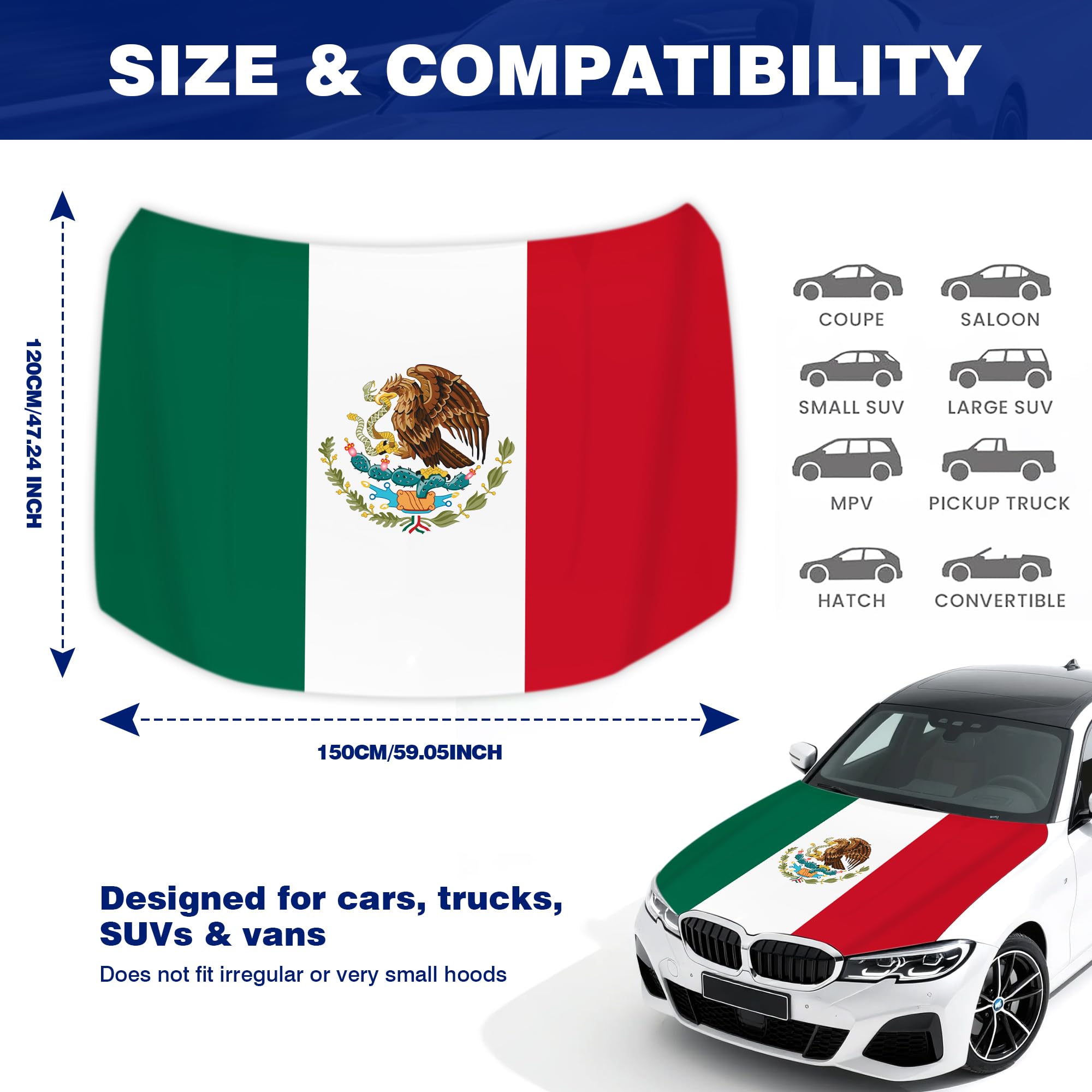 veixsoft Mexico hood cover printed detail showing crisp flag graphics for long-lasting vibrant appearance