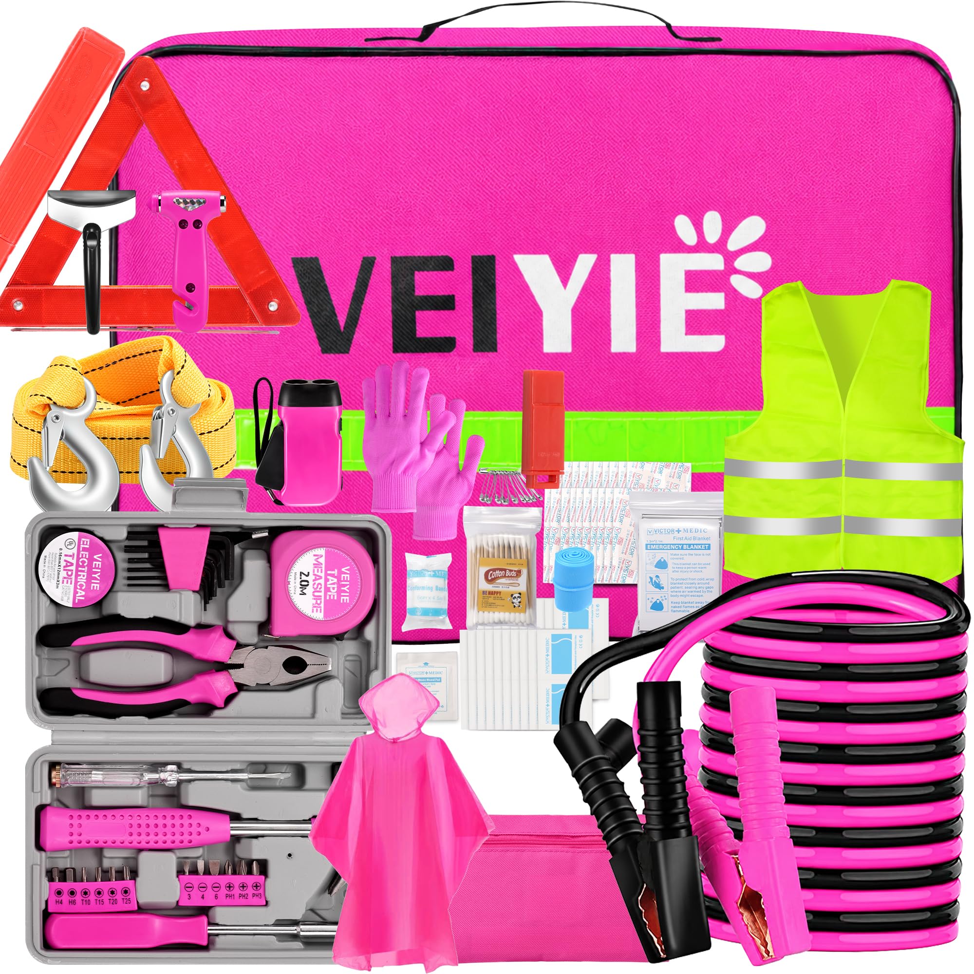 VEIYIE front view of pink emergency kit showing compact storage and easy carry