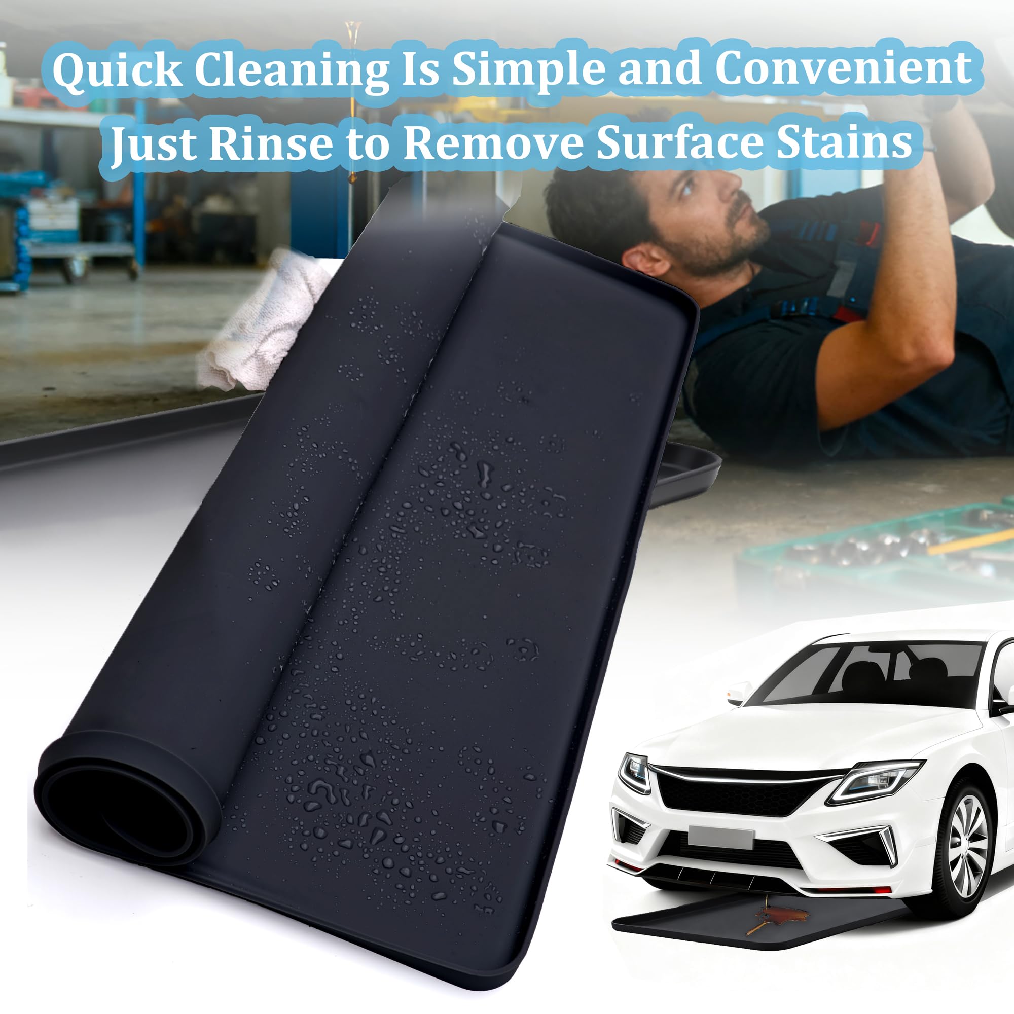 VeloZap mat placed in garage with car, keeps driveway clean