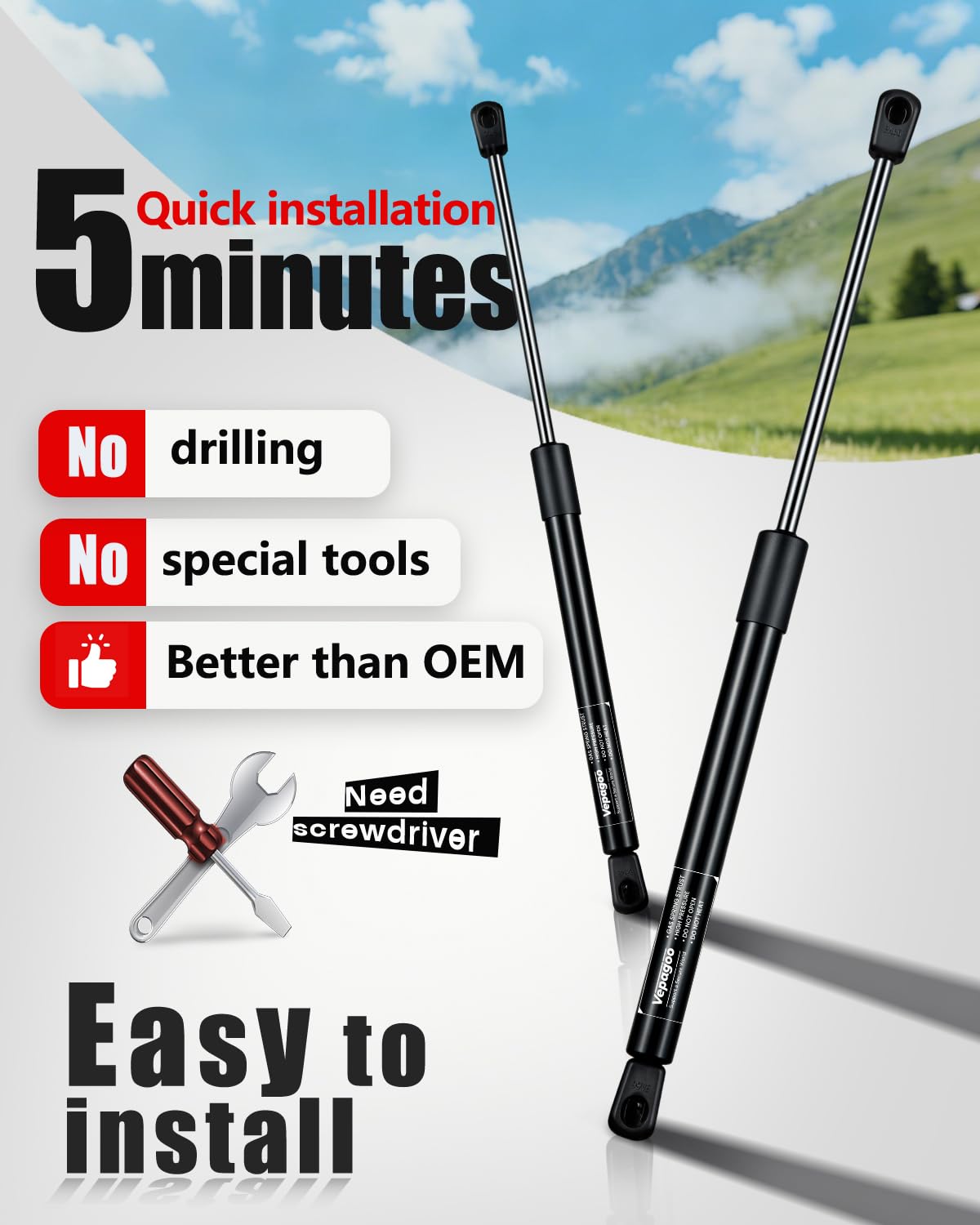 Vepagoo step-by-step installation scene showing five-minute DIY swap benefit