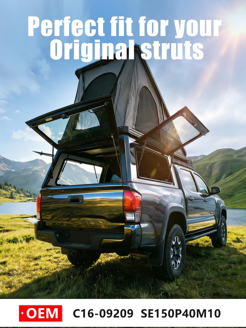 Vepagoo gas strut installed on camper shell rear window showing smooth lift benefit