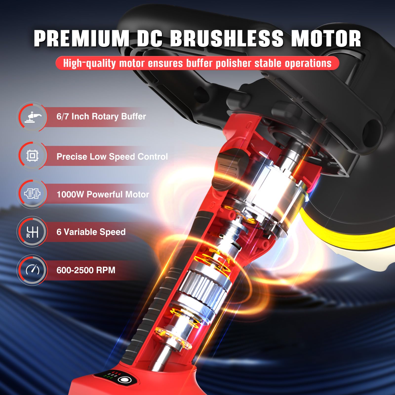 VERVEWAVE brushless motor close-up highlighting durability and quieter operation benefit
