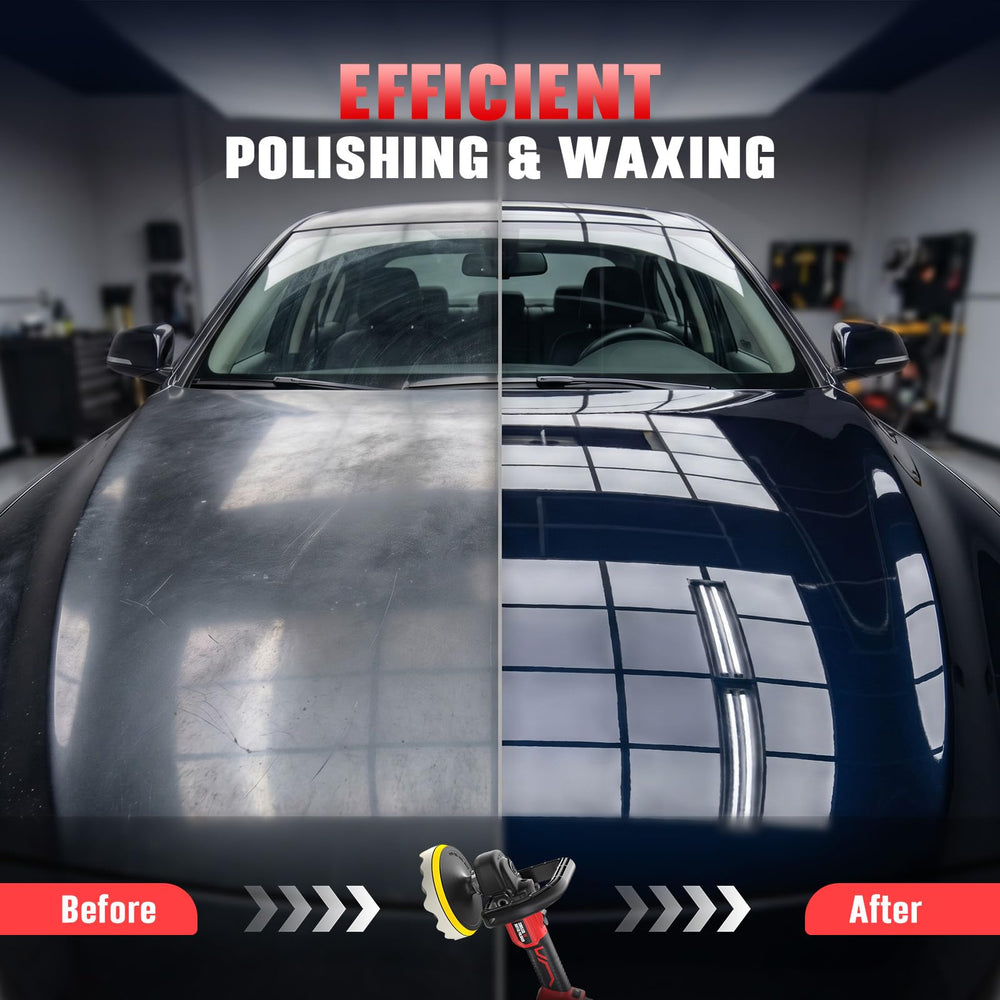 VERVEWAVE polisher next to Milwaukee battery showing compatible power convenience benefit
