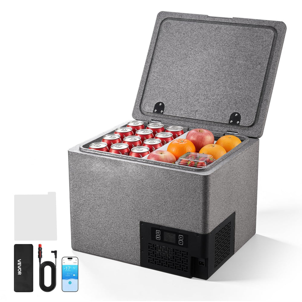 VEVOR front view showing compact fridge and quick-access lid for travel convenience