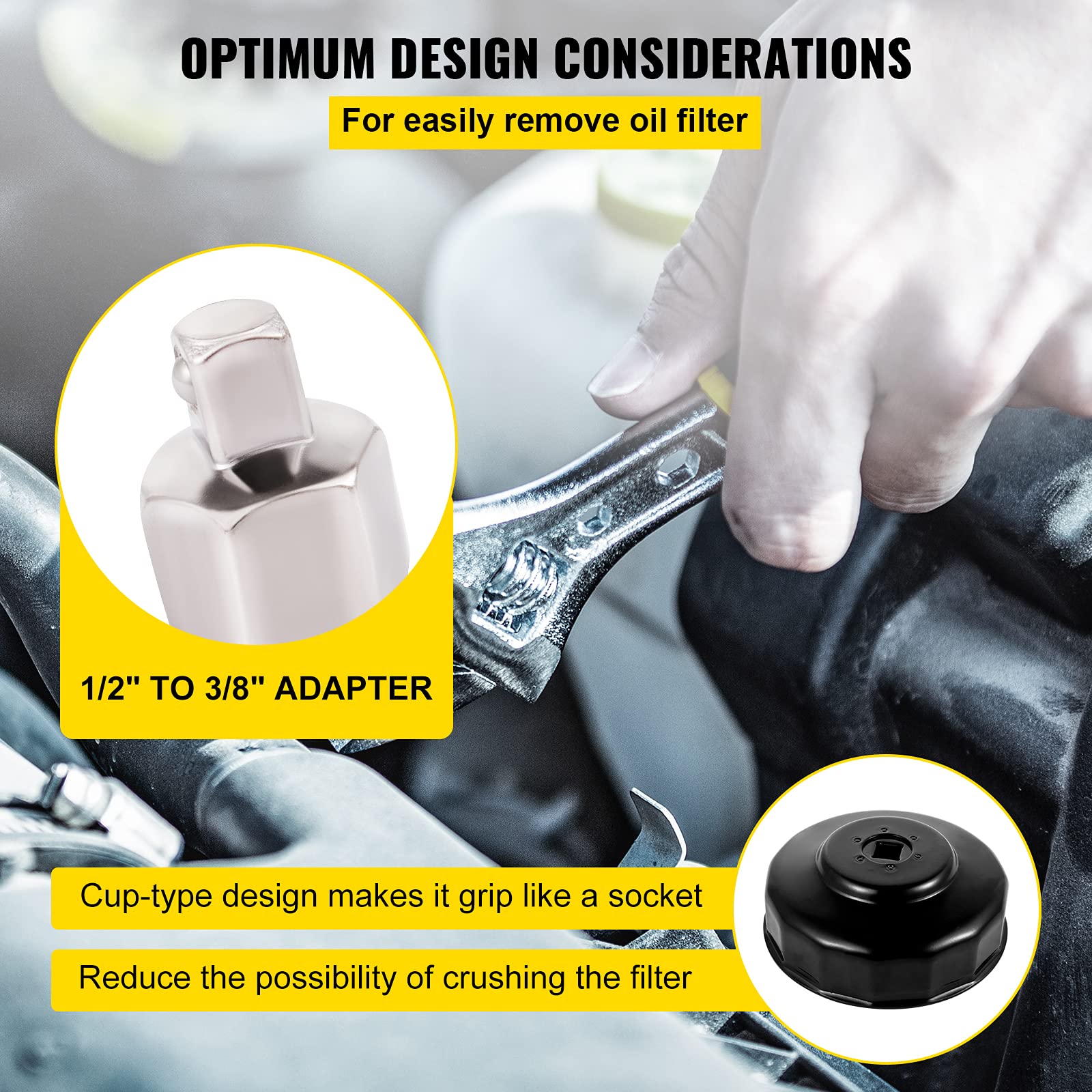 VEVOR 1/2" to 3/8" adapter and drive socket showing versatile tool compatibility
