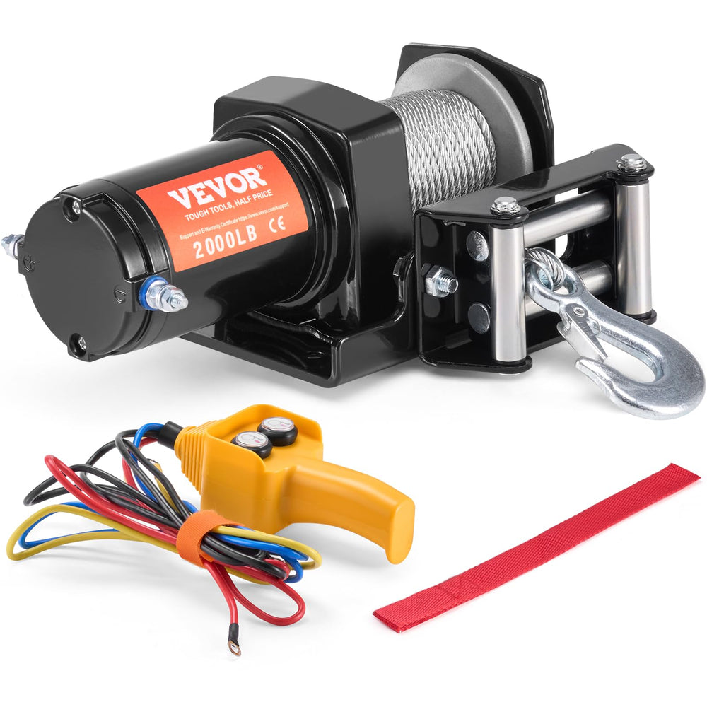 VEVOR front view of compact 2000 lb winch showing mount and finish for easy installation