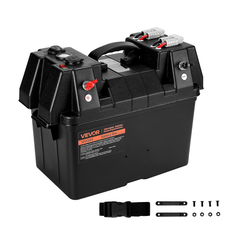 VEVOR front view of battery box showing secure enclosure and easy access benefit