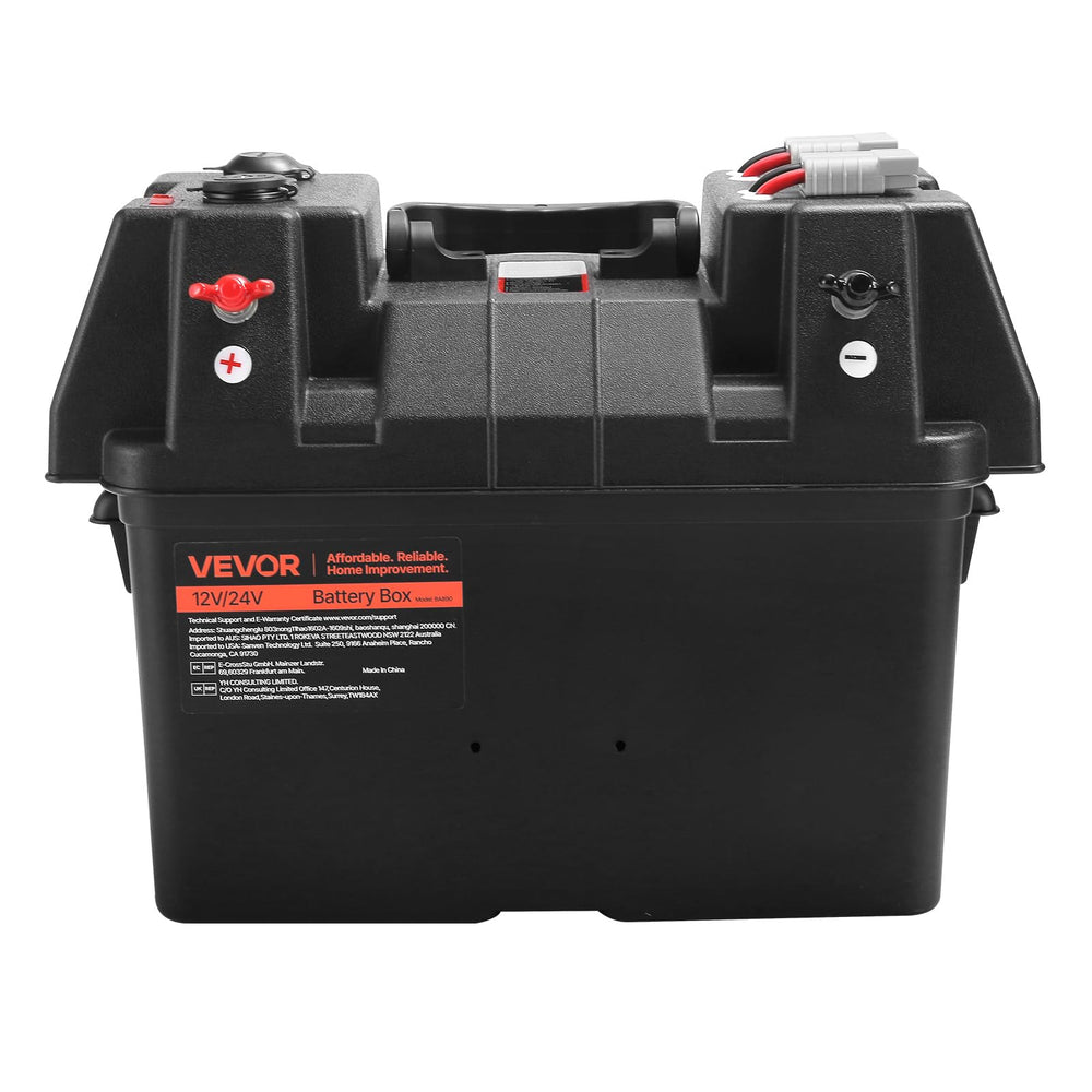 VEVOR battery box beside tape measure illustrating compact, portable scale