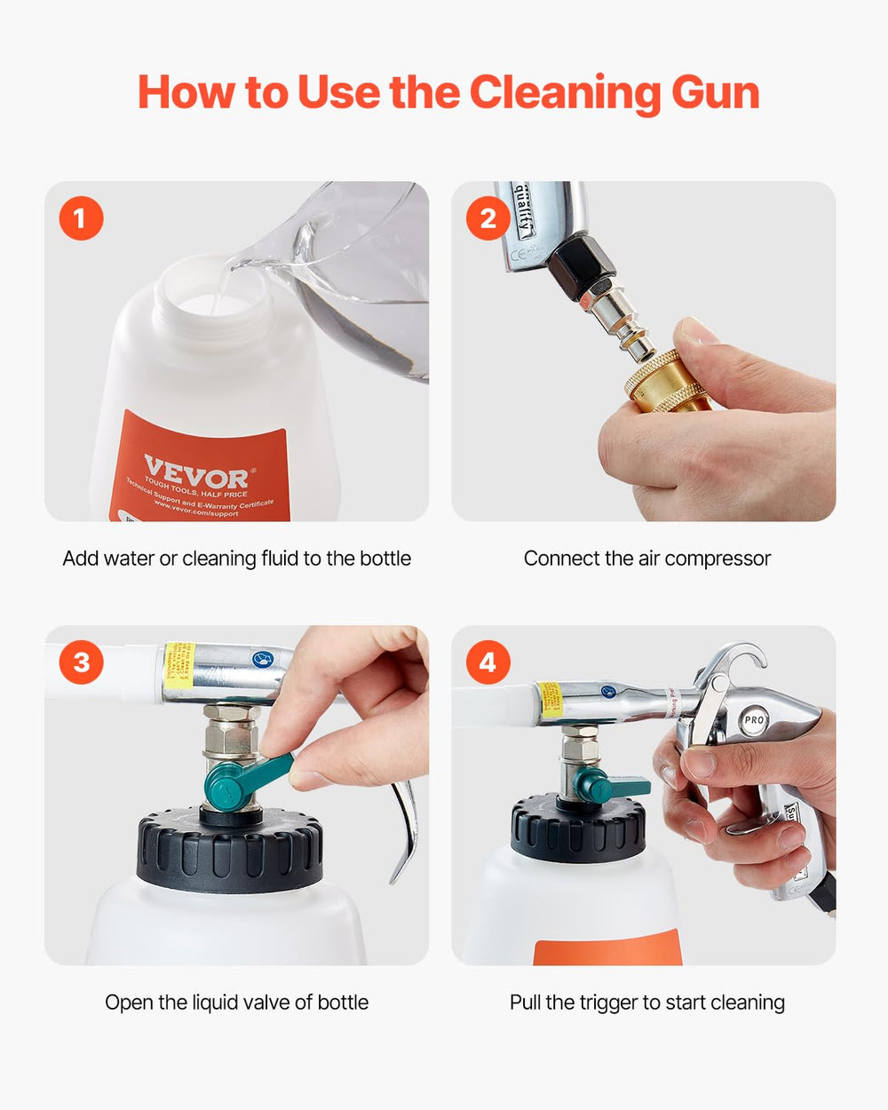 VEVOR blow nozzle clearing dust from vents for fast debris removal