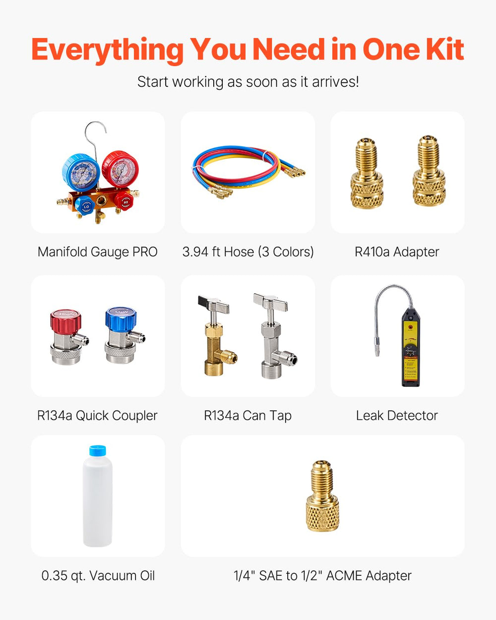 VEVOR color-coded hoses arranged for quick hookup and reduced connection errors