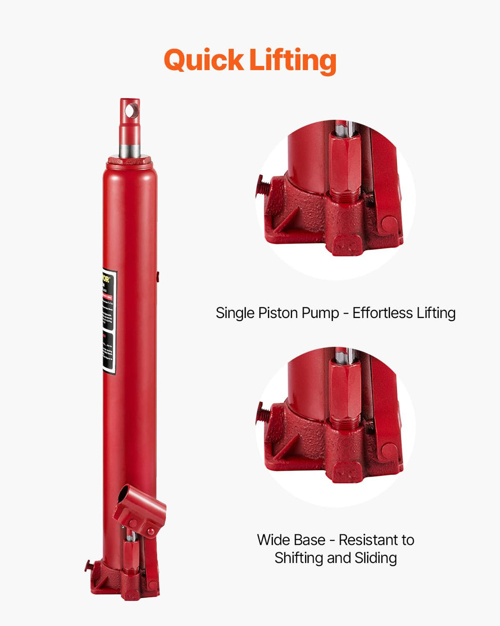 VEVOR cylinder and piston detail showing robust construction and leak resistance