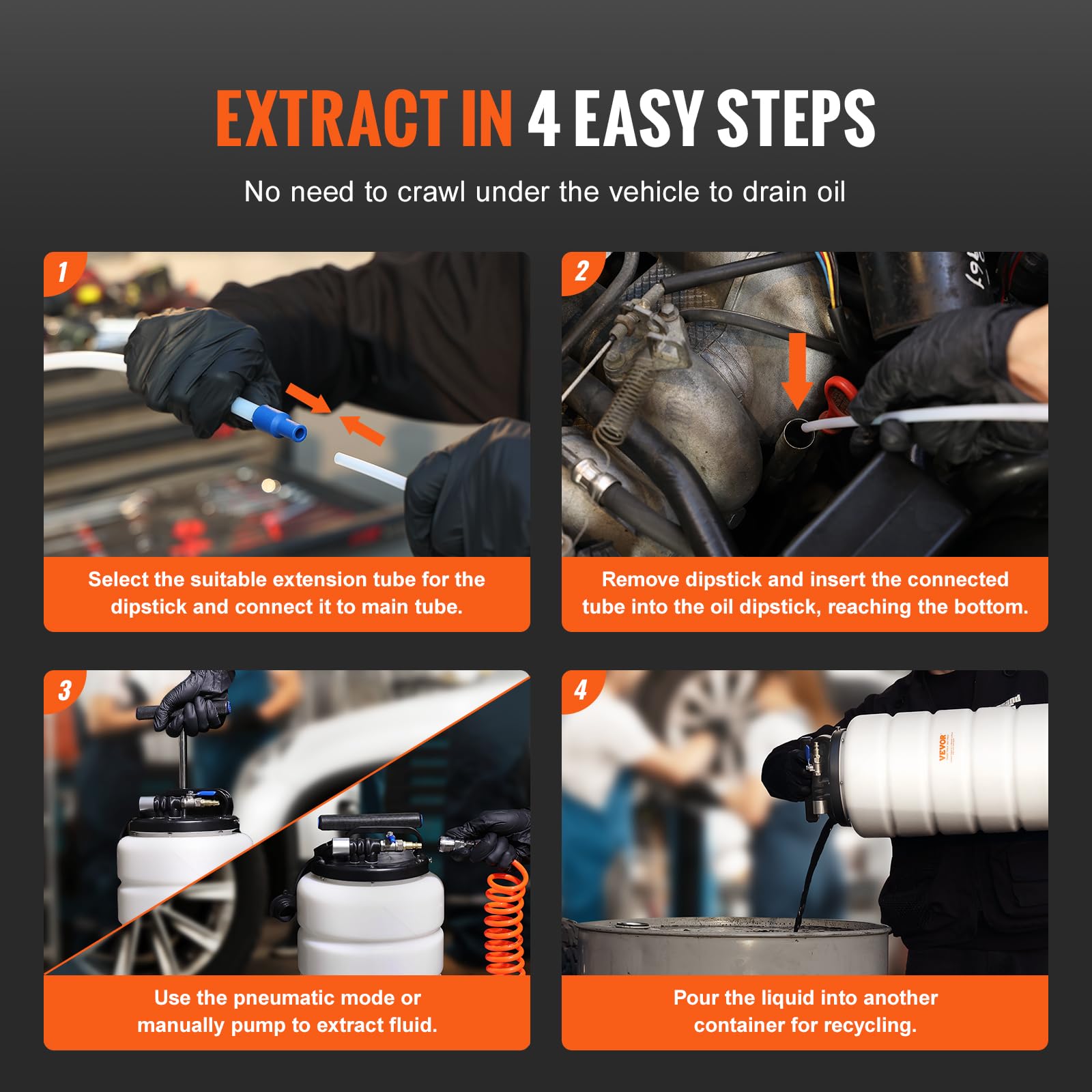 VEVOR dipstick and sealing rings detail for accurate level checks and seal reliability