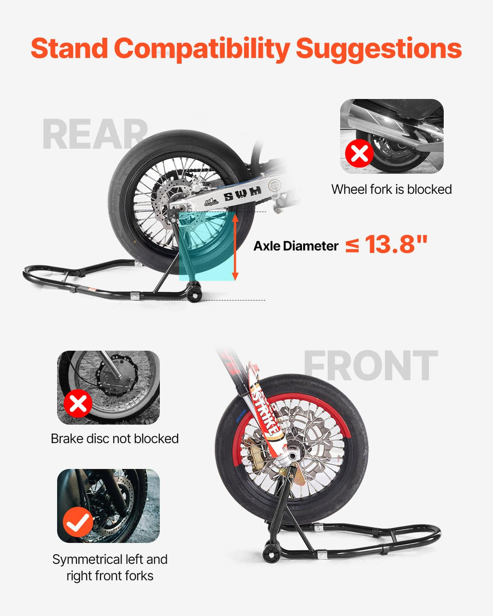 VEVOR dual-fork top head adjustment illustrating width range and secure fit benefit