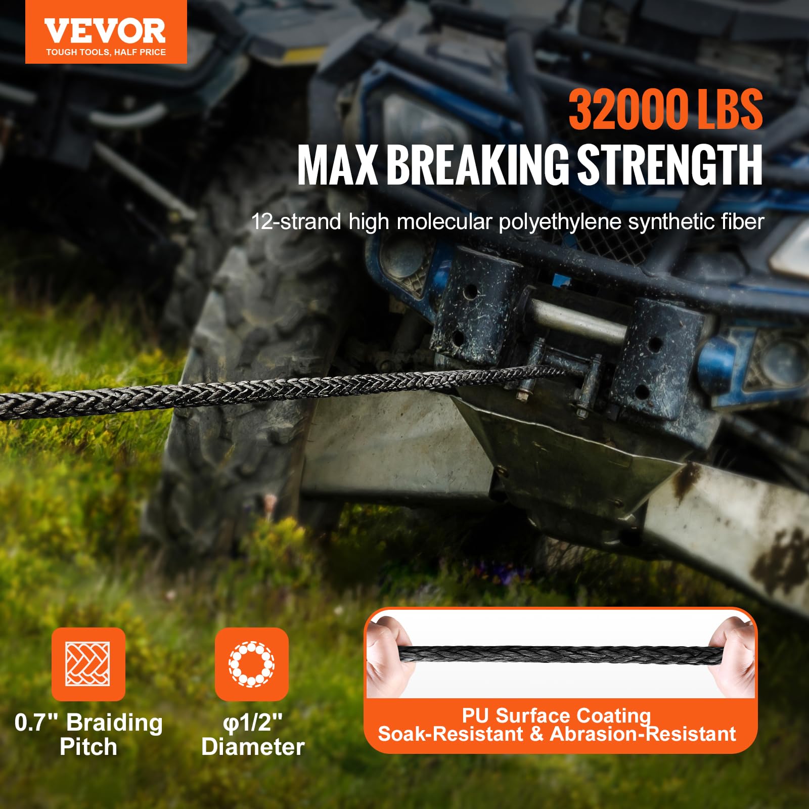 VEVOR forged ram's horn hook close-up showing durable, rust-resistant finish