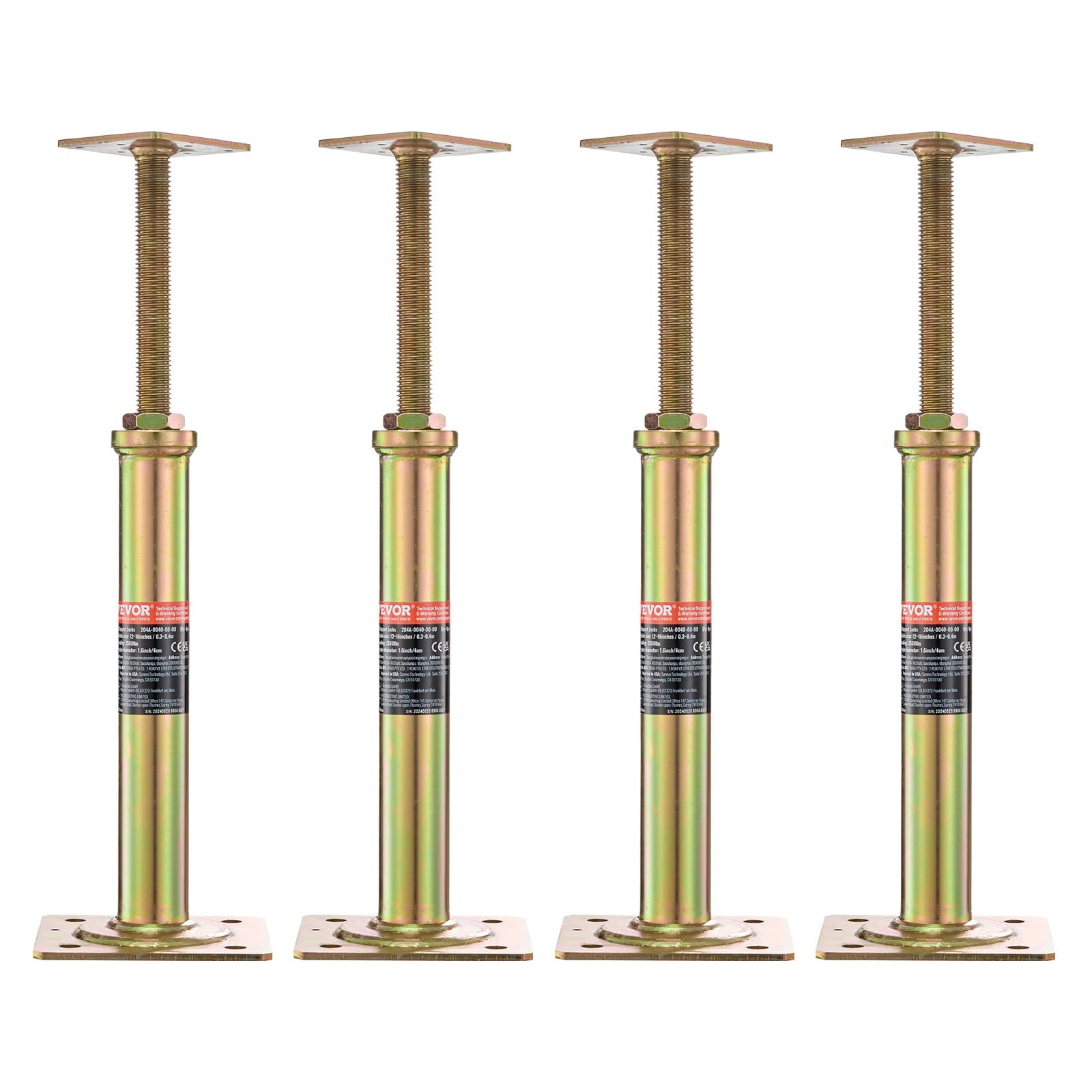 VEVOR front view of four jacks showing compact pack and ready use