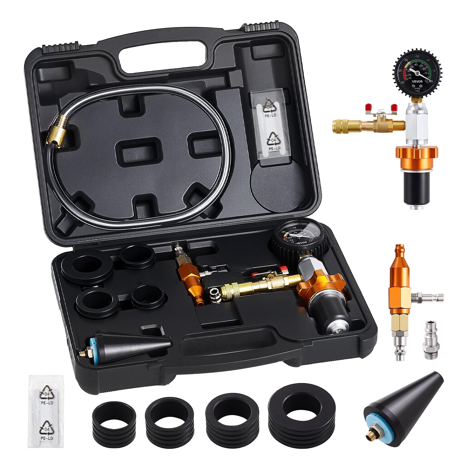 VEVOR front tool assembly showing compact refill unit and gauge for efficient vacuum fills