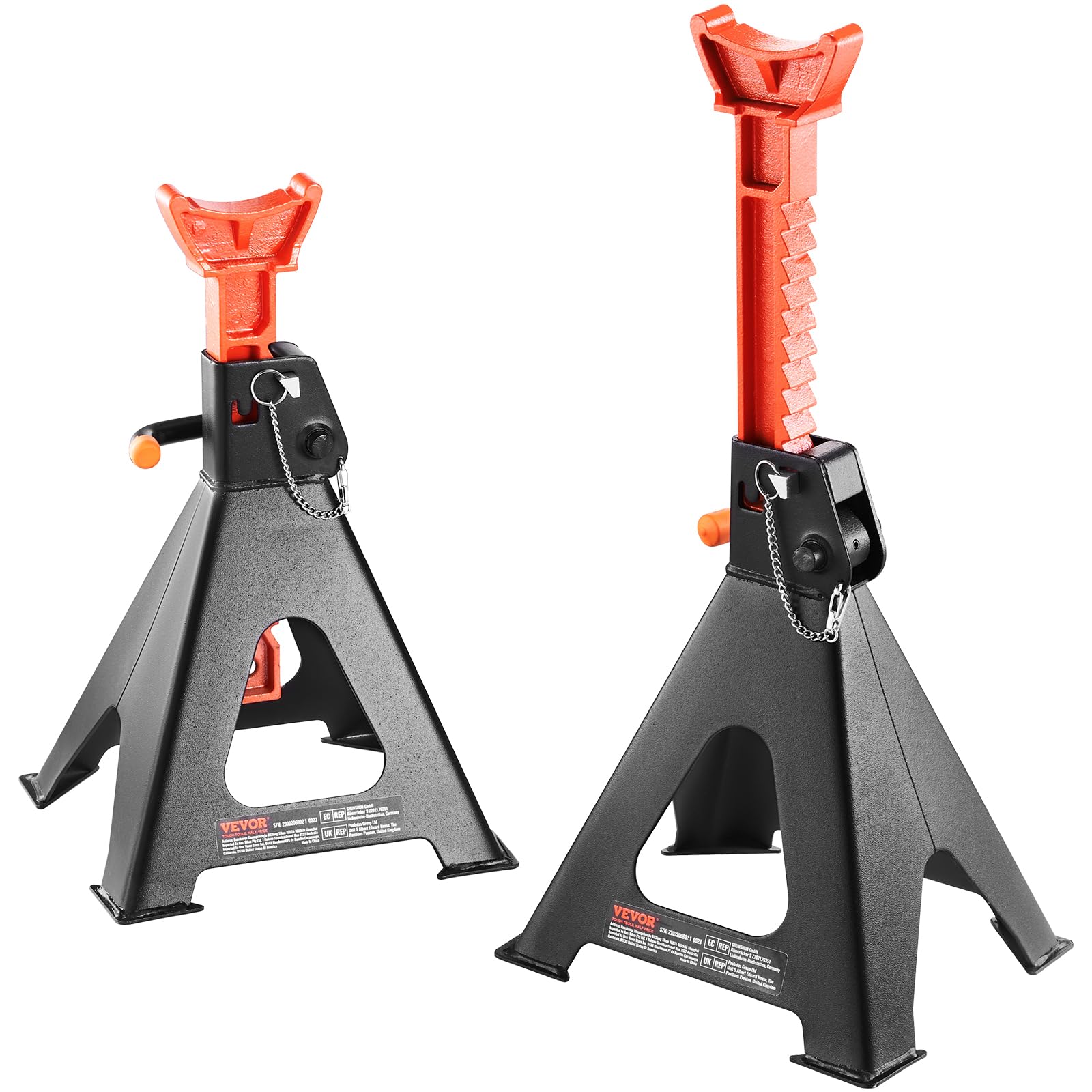 VEVOR front view showing both jack stands stable and load-ready for workshops