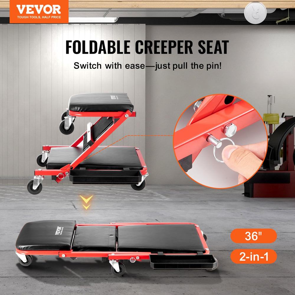 VEVOR fully extended creeper top view providing full back support