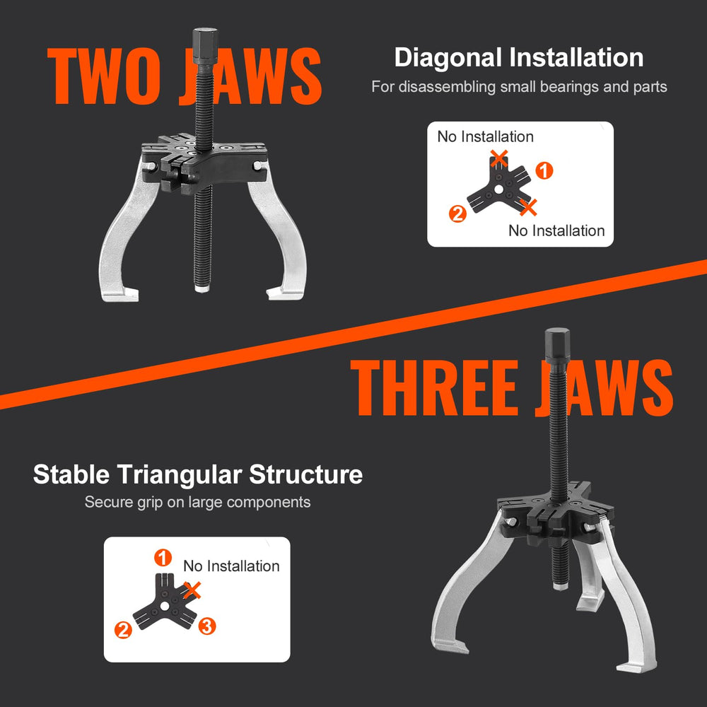 VEVOR gear puller hook detail showing finely processed claws for secure gripping and reduced slip