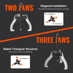 VEVOR gear puller hook detail showing finely processed claws for secure gripping and reduced slip