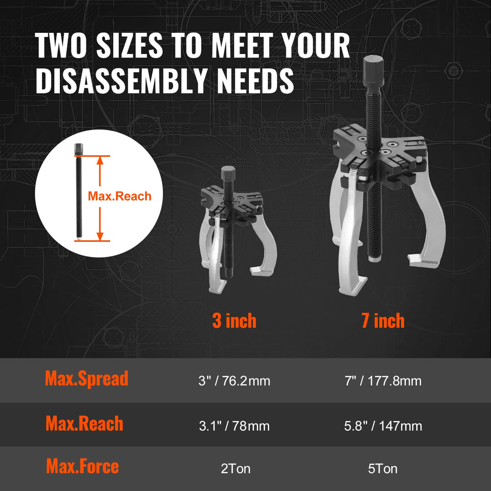 VEVOR puller size comparison with ruler and hand for scale to plan tool selection