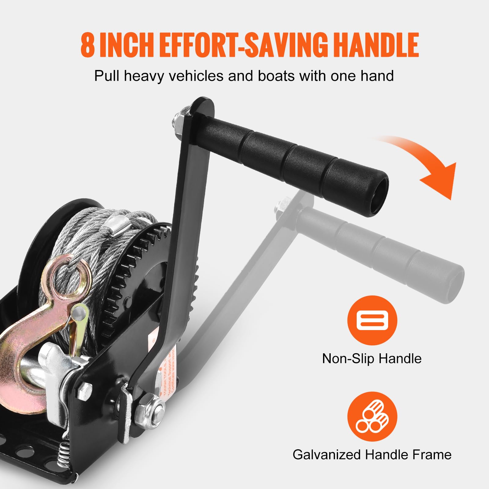 VEVOR hand winch ergonomic 8-inch crank handle for comfortable leverage