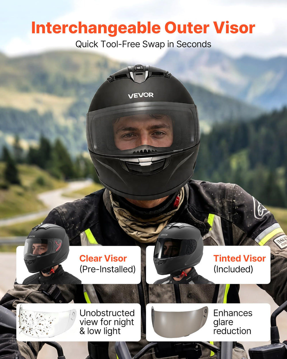 VEVOR helmet side profile highlighting chin coverage for safety benefit