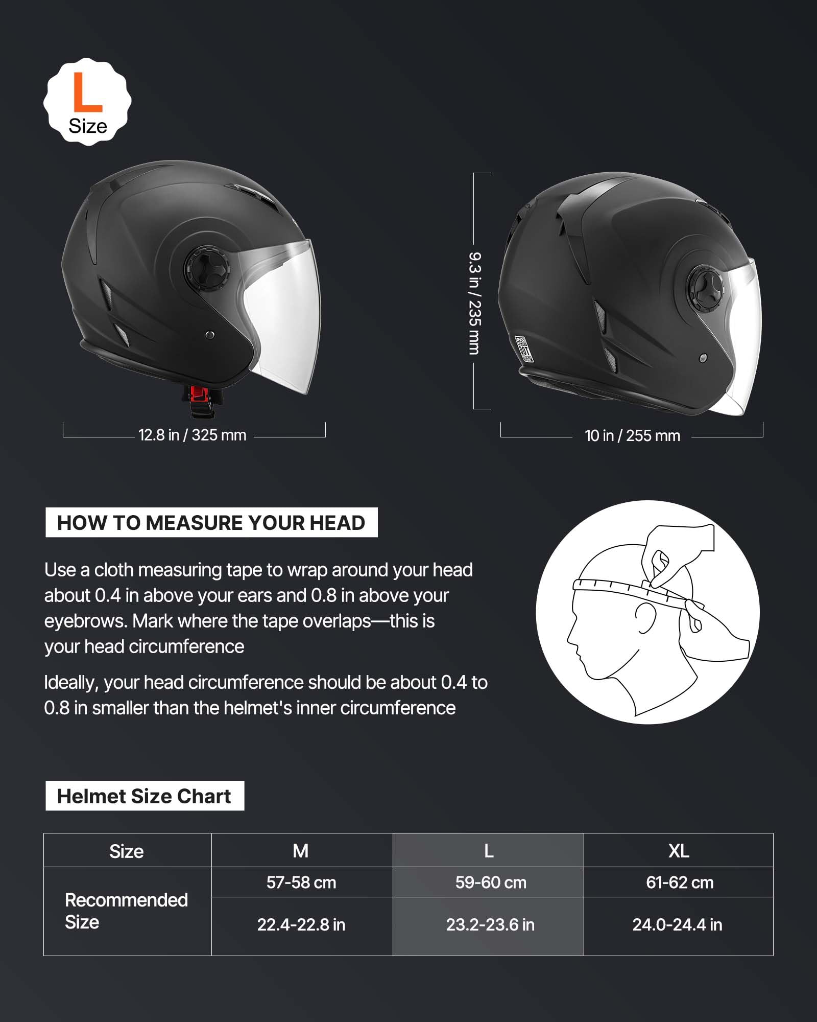 VEVOR helmet side profile highlighting visor and aerodynamic benefit