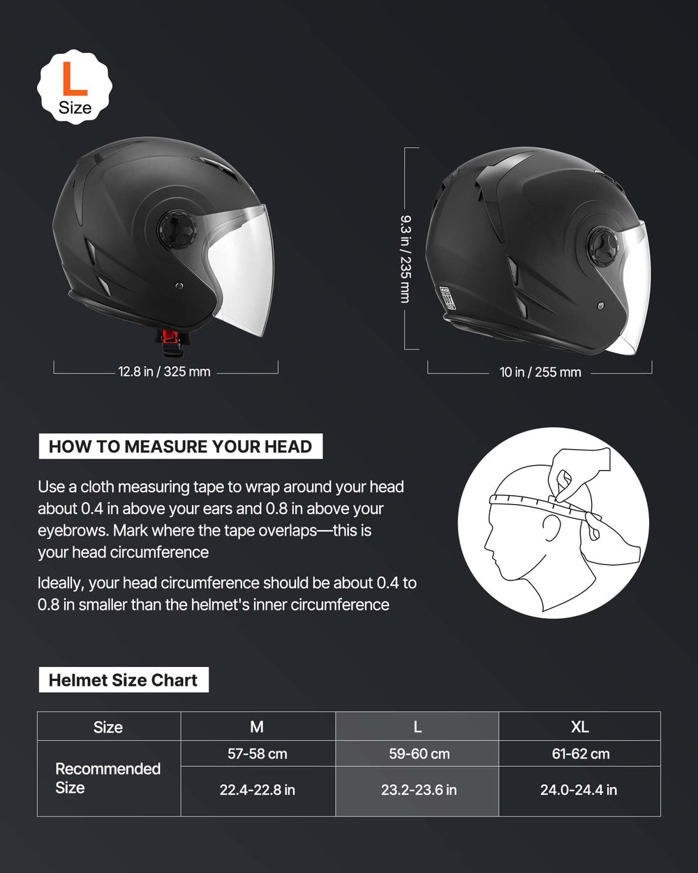 VEVOR helmet side profile highlighting visor and aerodynamic benefit