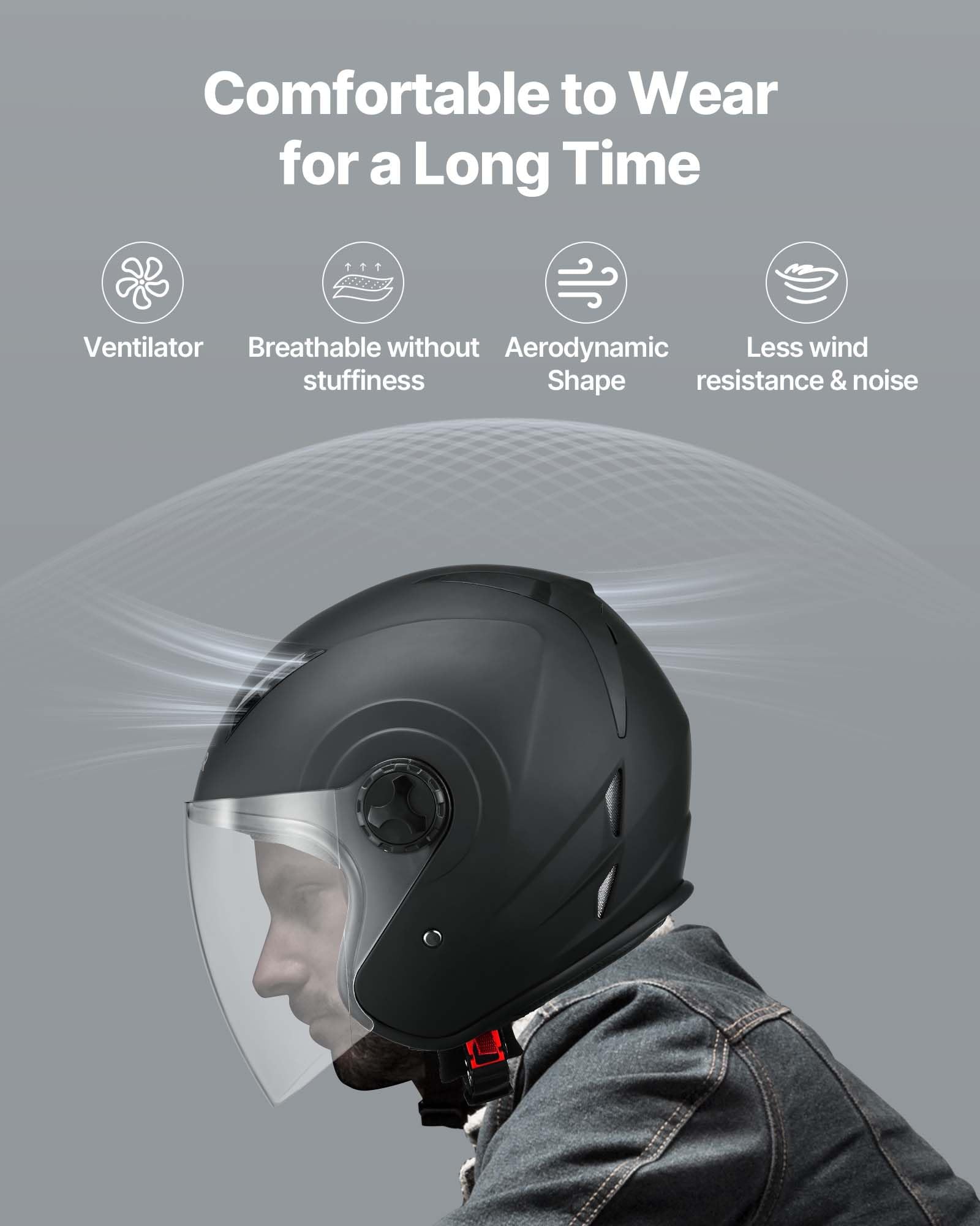 VEVOR helmet top vents detail showing airflow and cooling benefit