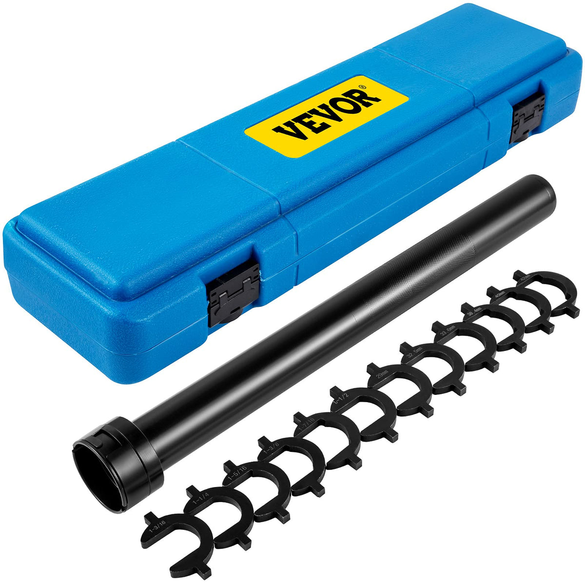VEVOR kit front view showing sleeve and twelve adapters for quick service