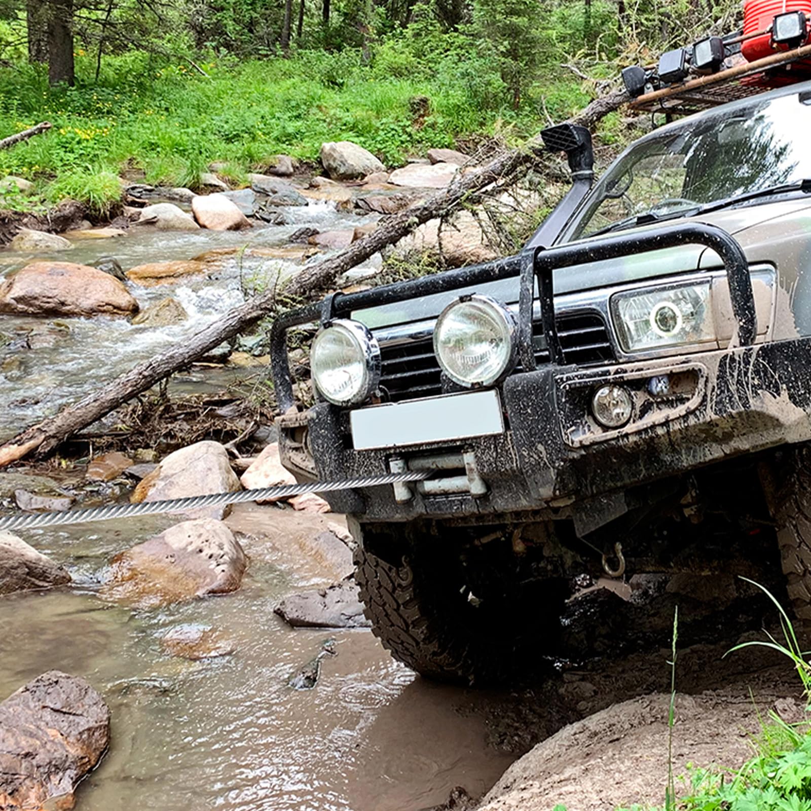 VEVOR cable installed on off-road winch illustrating practical vehicle use