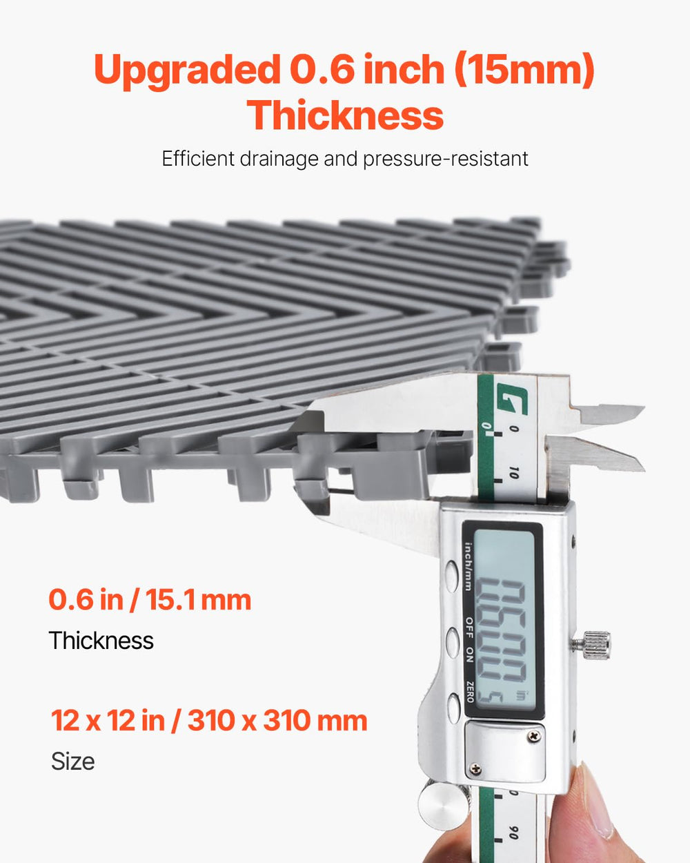 VEVOR interlock detail illustrating snap-fit connection for tool-free installation