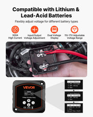 VEVOR LCD close-up showing dual battery voltages for immediate system monitoring