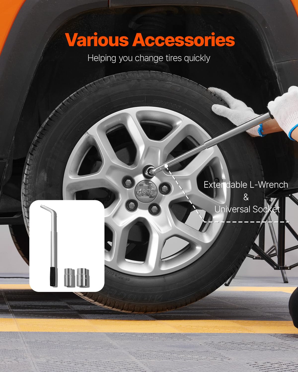 VEVOR jack at minimum 3.7-inch height for low-clearance vehicles benefit