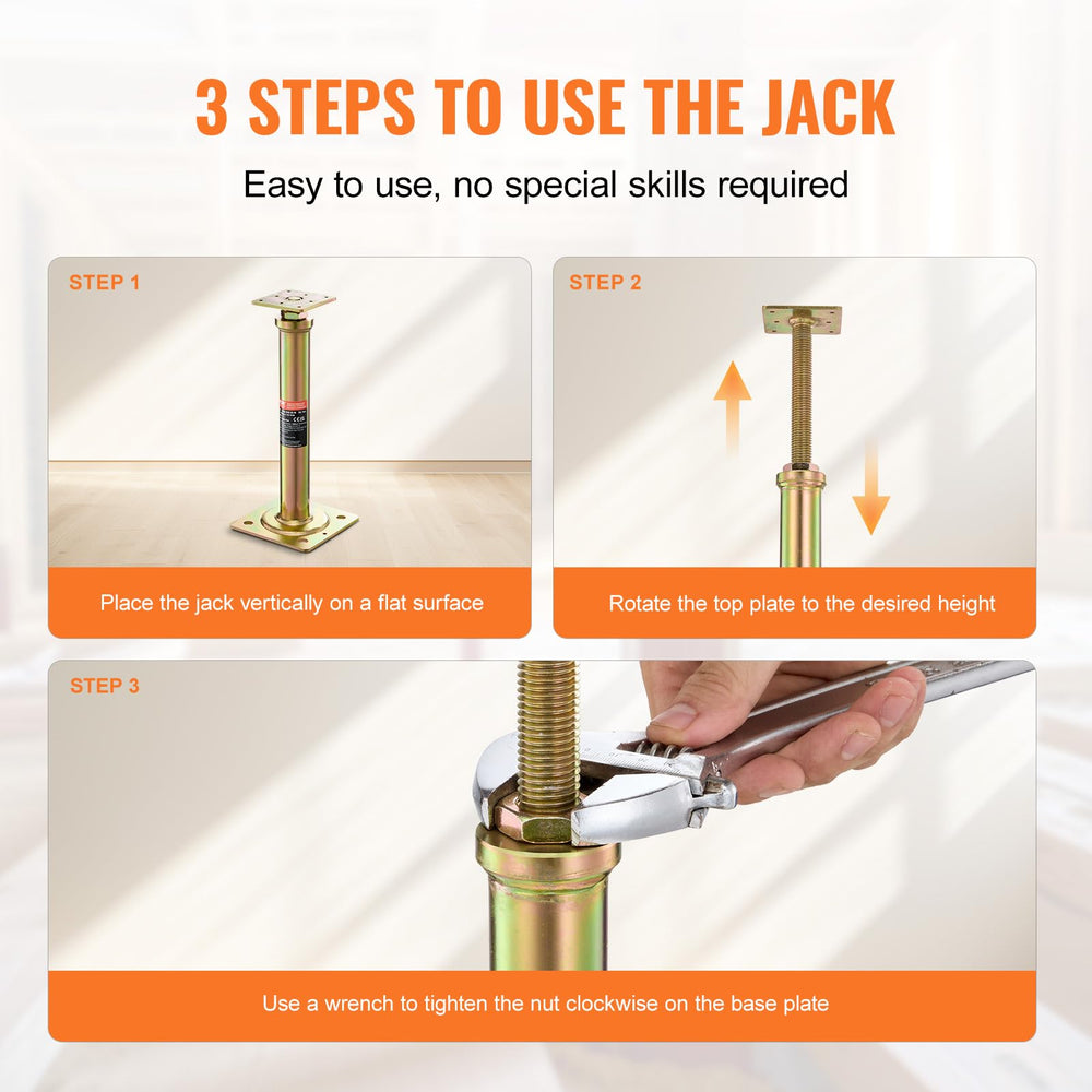 VEVOR jack holding floor joist during repair for safer leveling