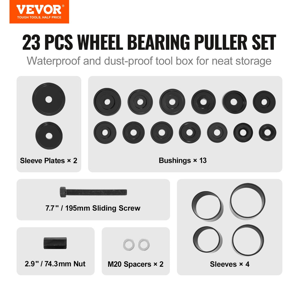 VEVOR toolset in use pressing a wheel bearing from a hub for safe removal