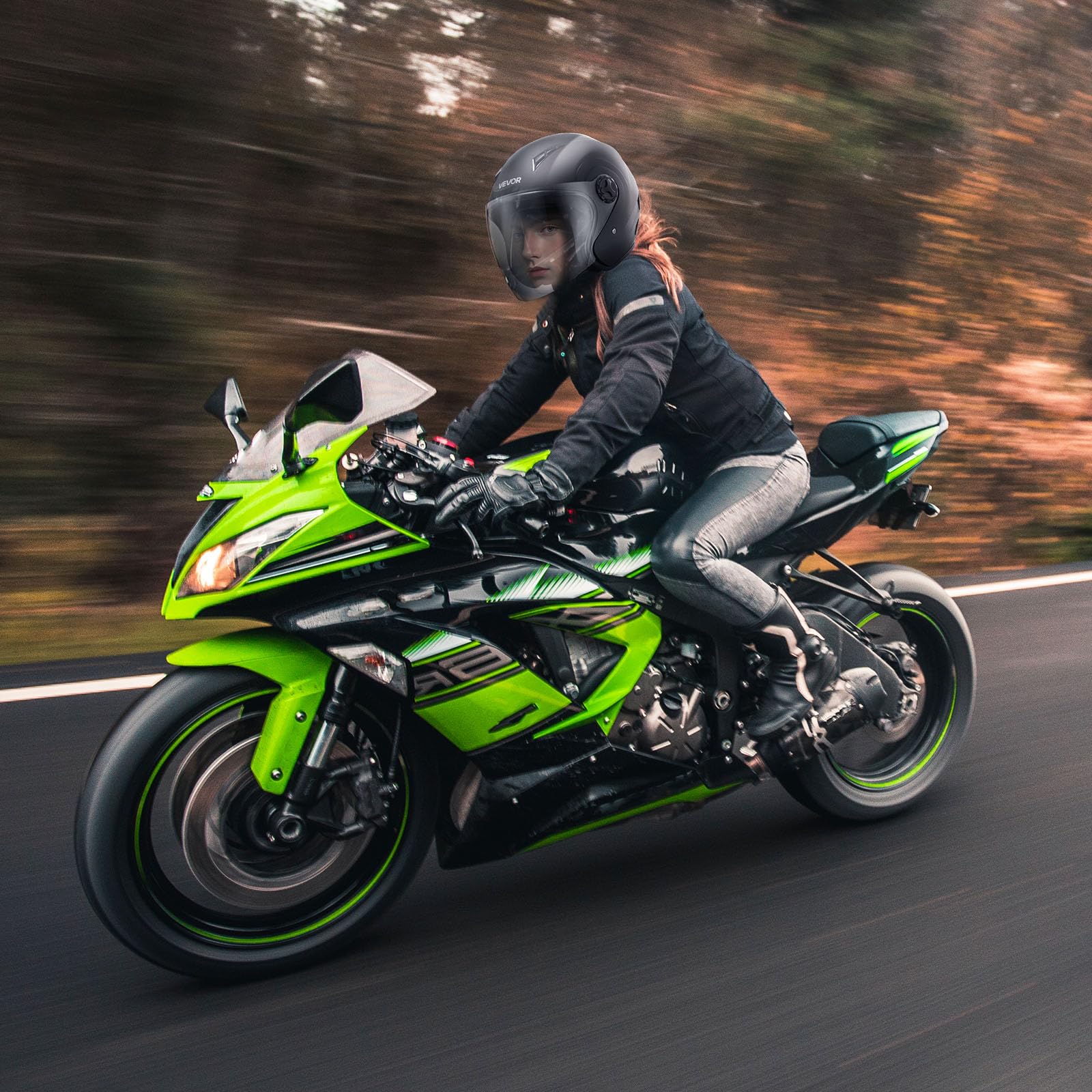 VEVOR helmet on commuter motorcycle showcasing street-ready use