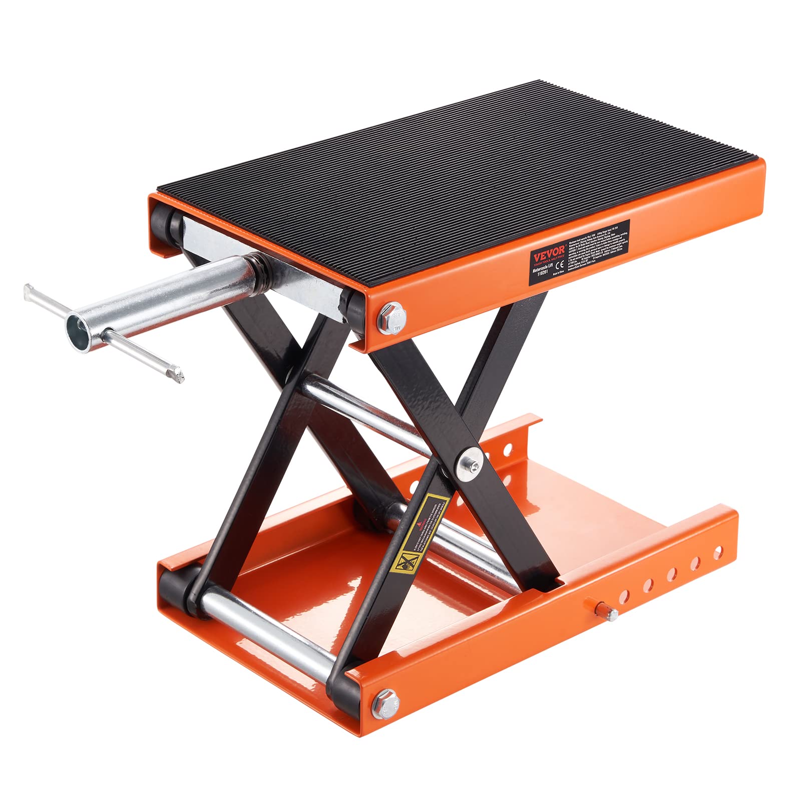 VEVOR front view of scissor lift showing stable base and platform benefit