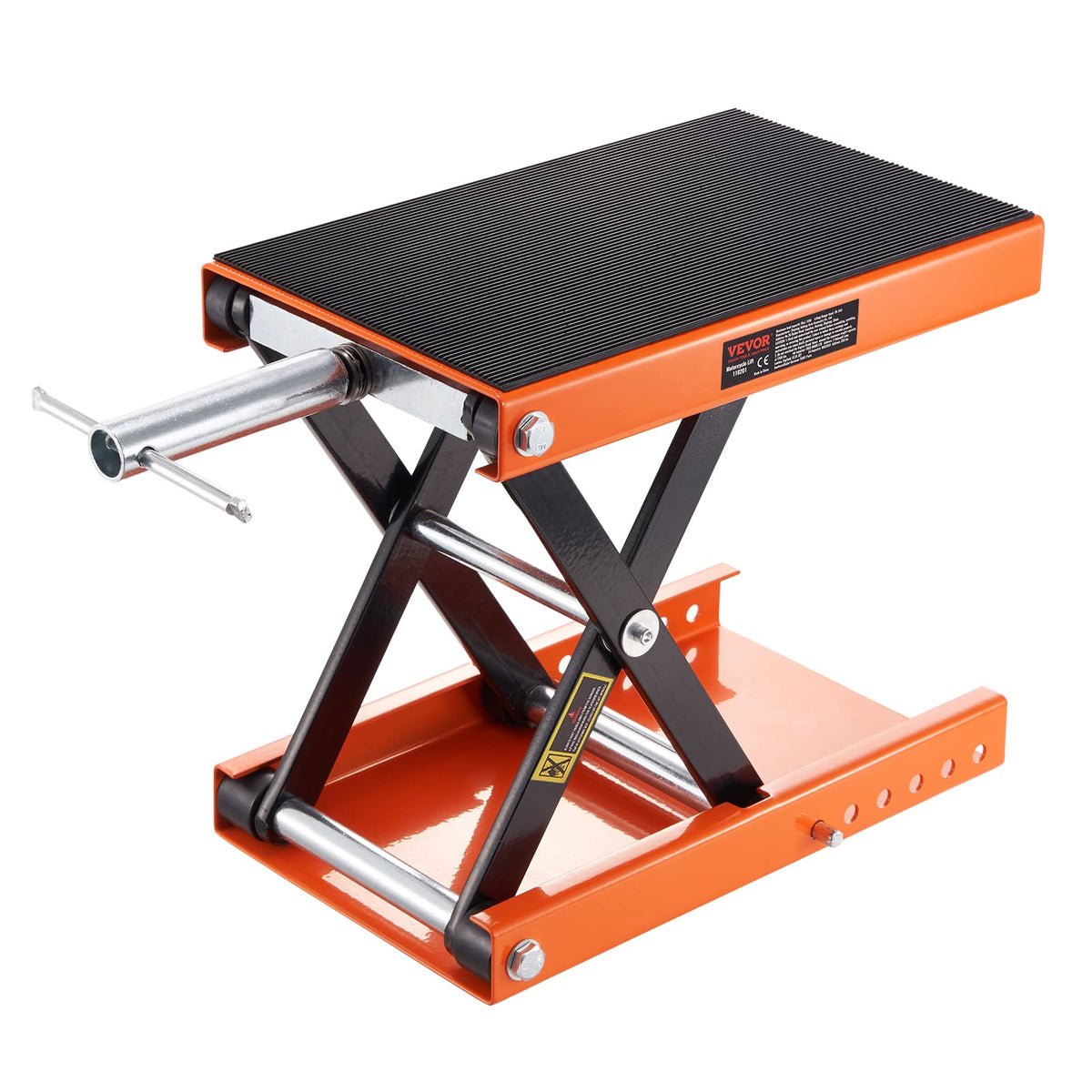 VEVOR front view of scissor lift showing stable base and platform benefit