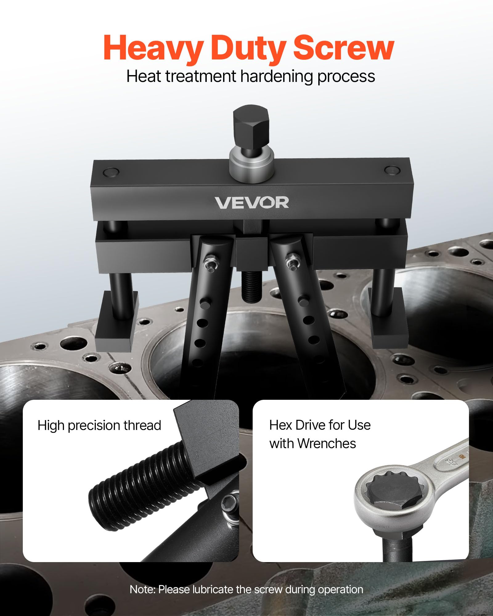 VEVOR liner puller next to ruler showing size range and scale advantage