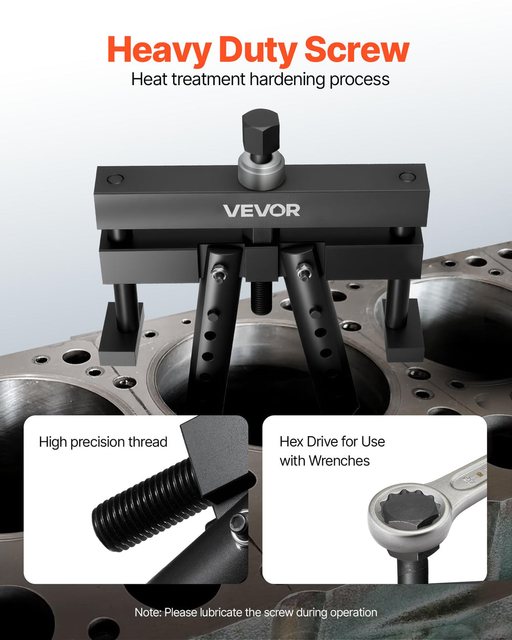VEVOR liner puller next to ruler showing size range and scale advantage