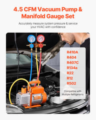 VEVOR manifold gauge closeup with clear dials offering precise pressure readings
