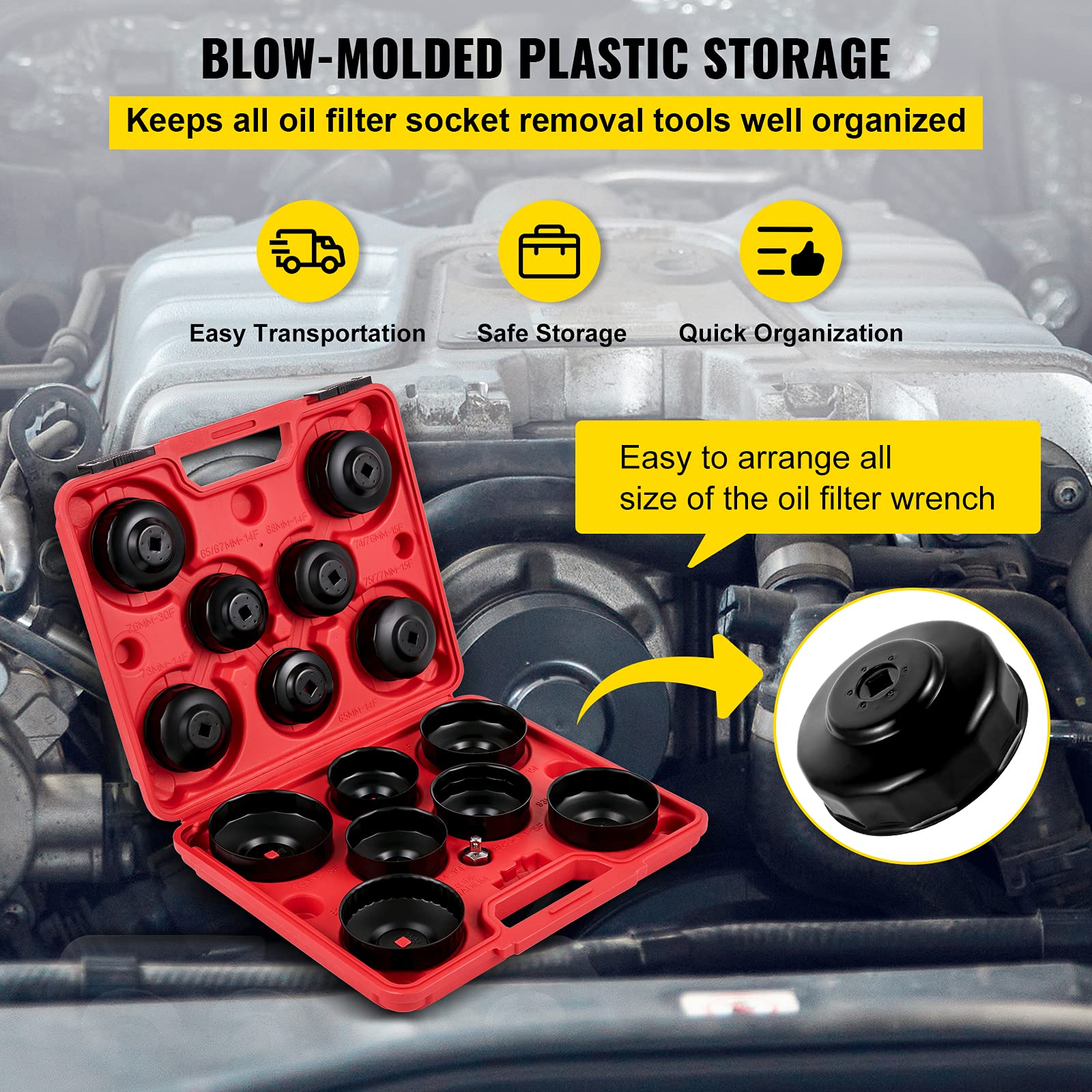 VEVOR molded case with labeled slots keeping sockets organized for faster jobs
